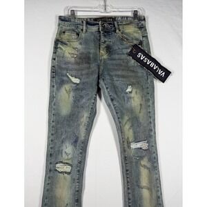 NWT Valabasas Stacked Flare Denim Jeans Men 30x36 Light Wash Rugged Acid Memphis
